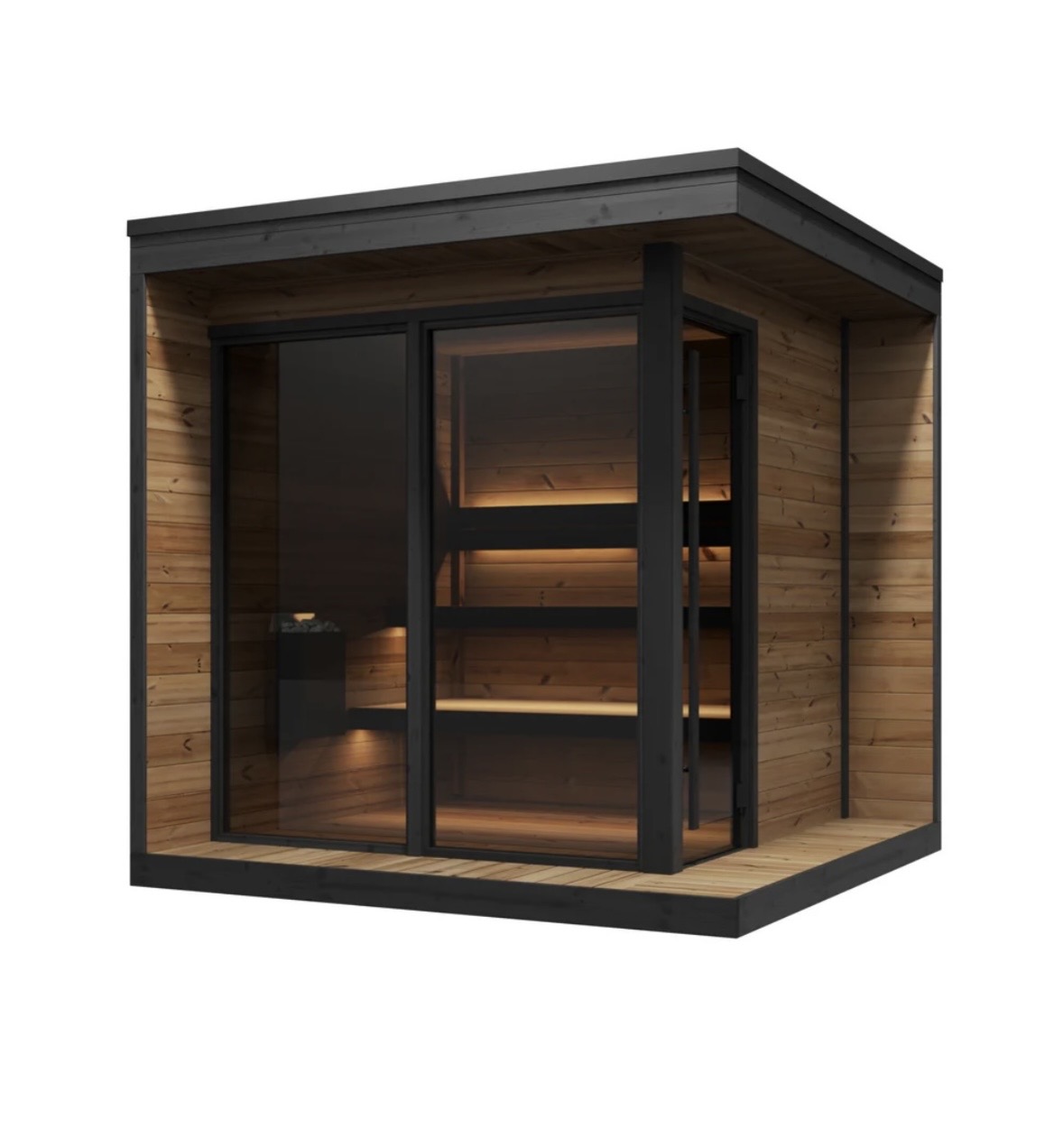 Utendørs sauna med panoramaglass